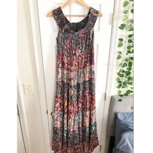 FREE PEOPLE Floral Paisley Print Tiered Off-Shoulder Maxi Dress RARE Large